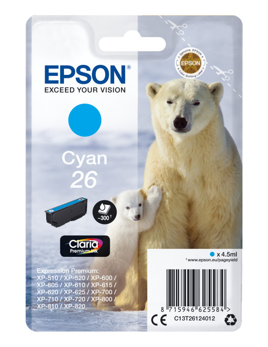 Epson Polar bear Yksittäispakkaus, syaani 26 Claria Premium -muste