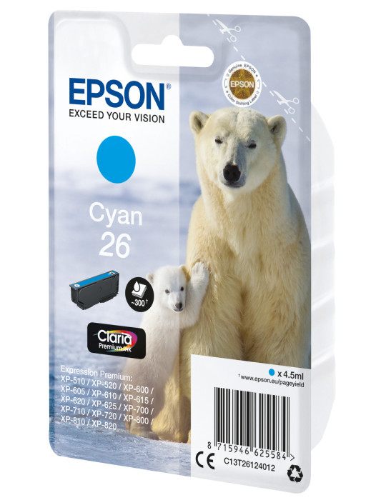 Epson Polar bear Yksittäispakkaus, syaani 26 Claria Premium -muste