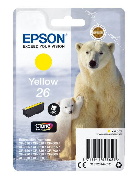 Epson Polar bear Yksittäispakkaus, keltainen 26 Claria Premium -muste