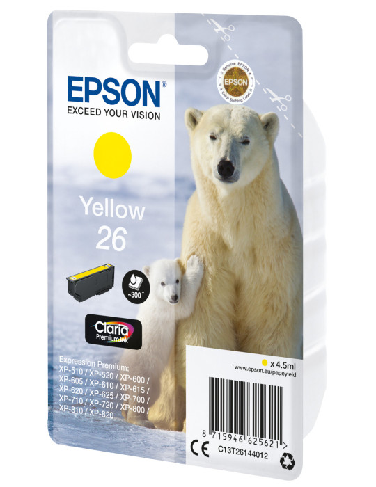 Epson Polar bear Yksittäispakkaus, keltainen 26 Claria Premium -muste