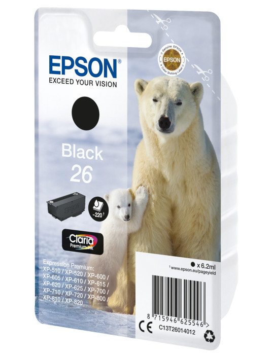 Epson Polar bear Yksittäispakkaus, musta 26 Claria Premium -muste