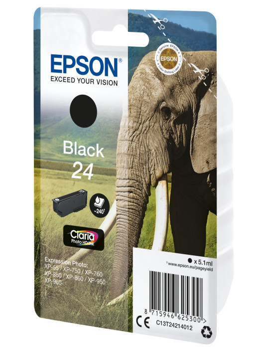 Epson Elephant Yksittäispakkaus, musta 24 Claria Photo HD -muste