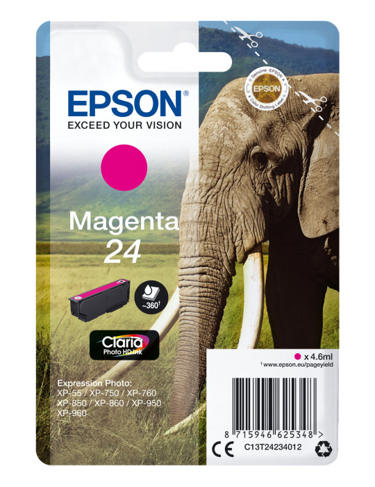 Epson Elephant Yksittäispakkaus, magenta 24 Claria Photo HD -muste