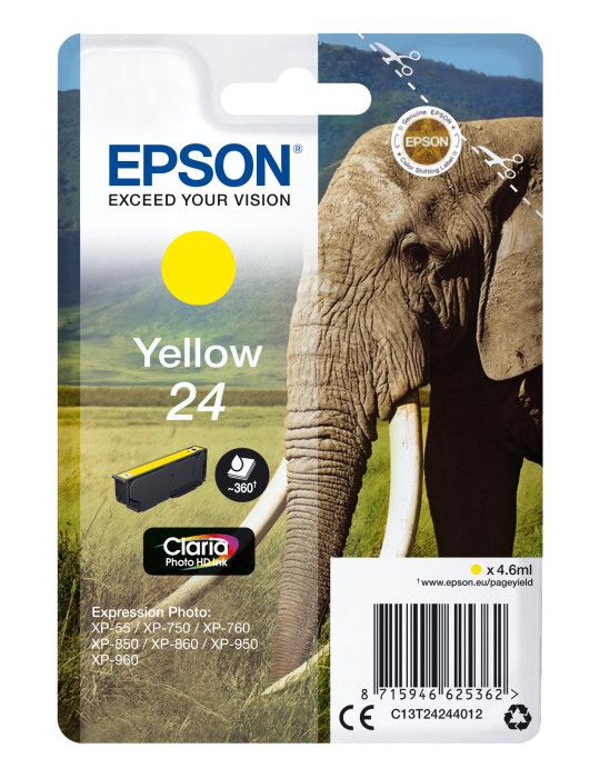 Epson Elephant Yksittäispakkaus, keltainen 24 Claria Photo HD -muste