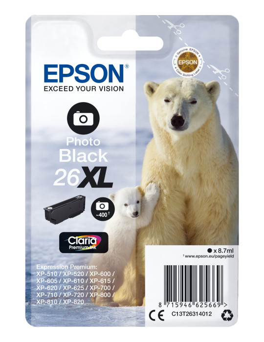 Epson Polar bear Yksittäispakkaus, valokuvamusta 26XL Claria Premium -muste