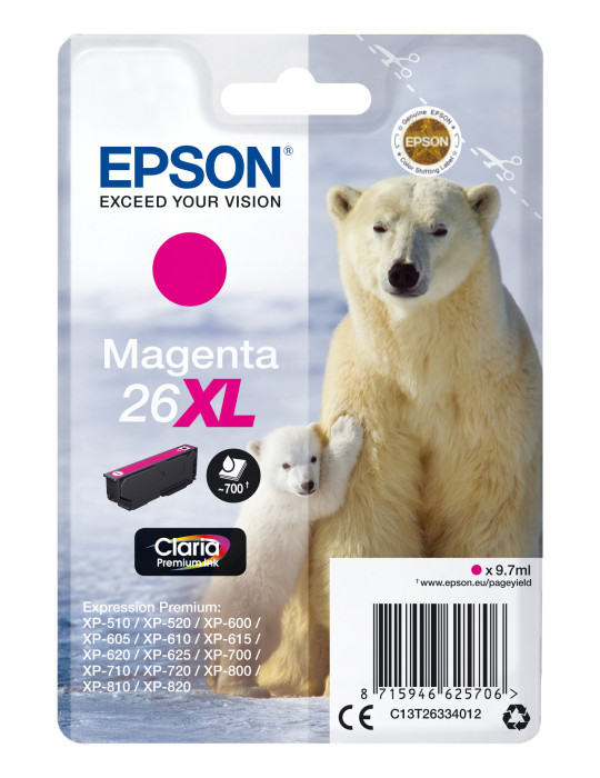 Epson Polar bear Yksittäispakkaus, magenta 26XL Claria Premium -muste