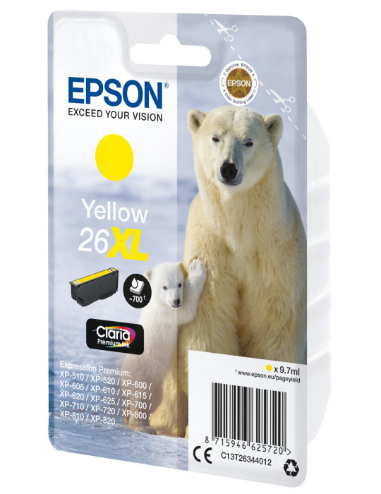 Epson Polar bear Yksittäispakkaus, keltainen 26XL Claria Premium -muste