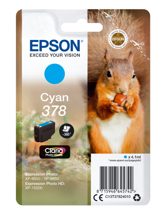 Epson Squirrel Singlepack Cyan 378 Claria Photo HD Ink