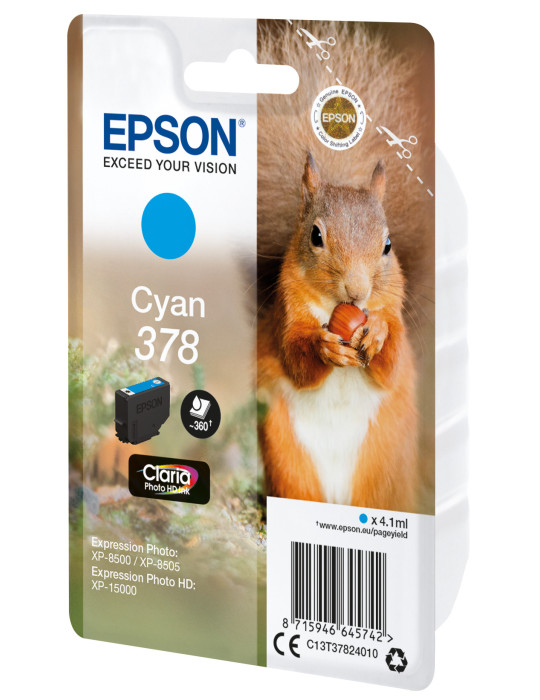 Epson Squirrel Singlepack Cyan 378 Claria Photo HD Ink