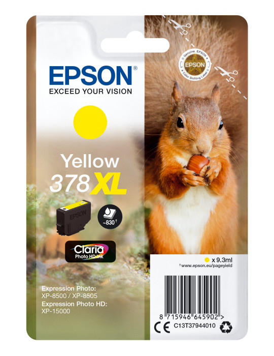 Epson Squirrel Singlepack Yellow 378XL Claria Photo HD Ink